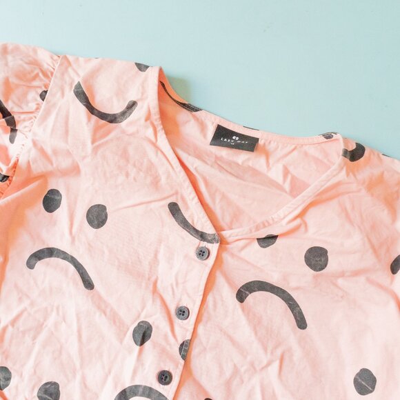 Lazy Oaf Happy Sad Pink Face Blouse - Size 18 - Picture 3 of 10